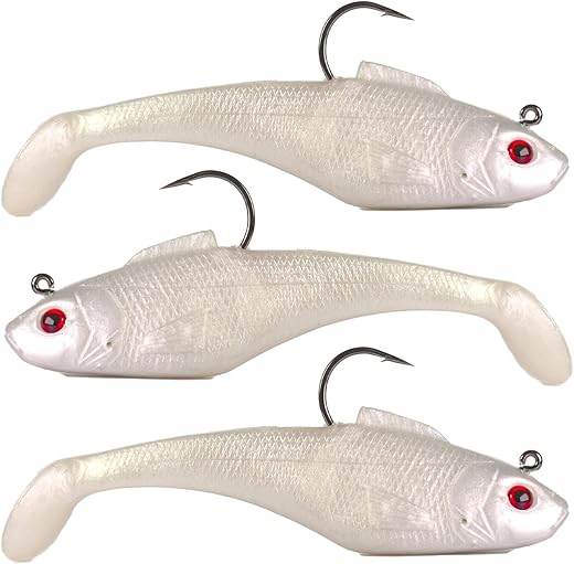 DMSHARK Pre-Rigged Jig Head Paddle Tail Lures Swimbait 3PCS