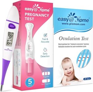 Easy@Home Pregnancy Test Sticks & Ovulation Strips, 25 Pack With Basal Body Thermometer