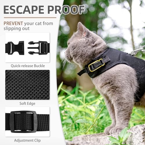 PUPTECK Soft Mesh Cat Vest Harness And Leash Set, Black XL - Image 3