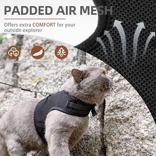 PUPTECK Soft Mesh Cat Vest Harness And Leash Set, Black XL - Image 2