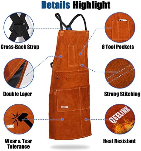 QeeLink Leather Welding Work Apron, Heat Resistant - Image 5