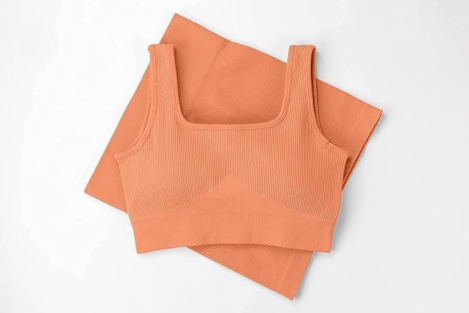 QINSEN Workout Set: Seamless Ribbed Crop Tank & Shorts - Image 4