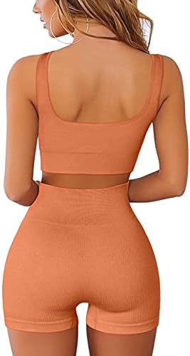 QINSEN Workout Set: Seamless Ribbed Crop Tank & Shorts - Image 2