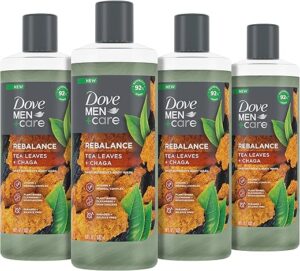 DOVE MEN + CARE Rebalance Body Wash Tea Leaves and Chaga, 4 Count
