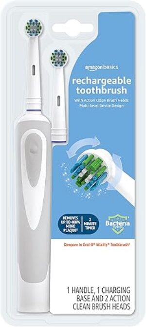 Amazon Basics Rechargeable Toothbrush With Action Clean Heads
