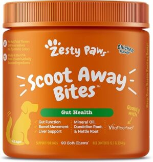 Zesty Paws Scoot Away Soft Chews – Dog Digestive Support, 90 Chews