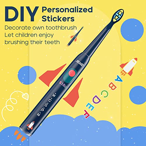 SEAGO Kids Electric Toothbrush With Stickers, Navy - Image 2