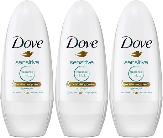 Dove Sensitive Antiperspirant Deodorant Roll-On, Fragrance-Free