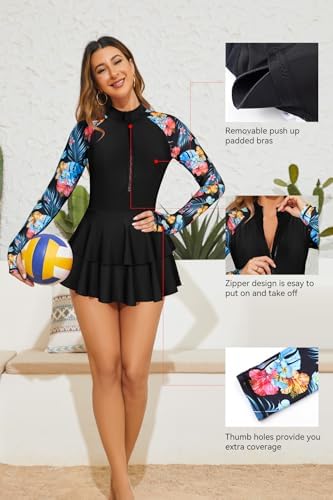 SHEKINI Women Long Sleeve Rash Guard Swimdress - Image 3