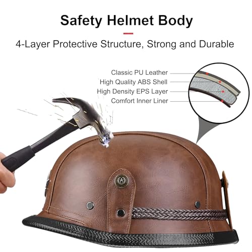 SHIZICONG Retro Leather Motorcycle Half Helmet, DOT Approved - Image 3