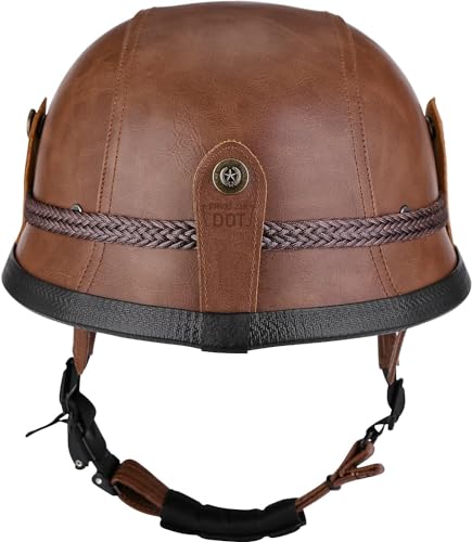 SHIZICONG Retro Leather Motorcycle Half Helmet, DOT Approved - Image 2