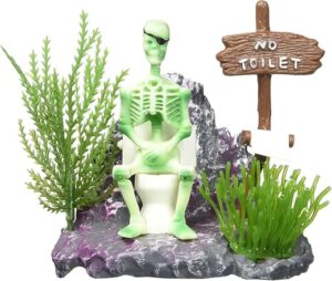 Penn-Plax Skeleton On Toilet Aquarium Bubbler Decor