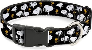 Buckle-Down Snoopy Woodstock Dog Collar, Black, 15-24 Inches