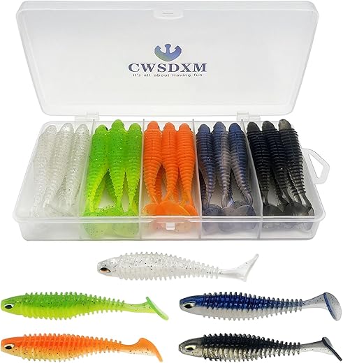 CWSDXM Soft Fishing Lures Kit, Paddle Tail Swimbaits