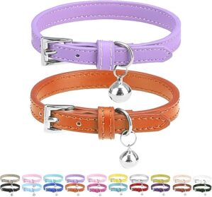 PUPTECK Soft Leather Cat Kitten Collar Adjustable