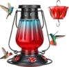 Kingsyard Solar Hummingbird Feeder, Leak-Proof Glass, 24 Ounce