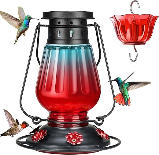 Kingsyard Solar Hummingbird Feeder, Leak-Proof Glass, 24 Ounce