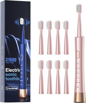 AJELU Sonic Electric Toothbrush, USB Rechargeable, Pink