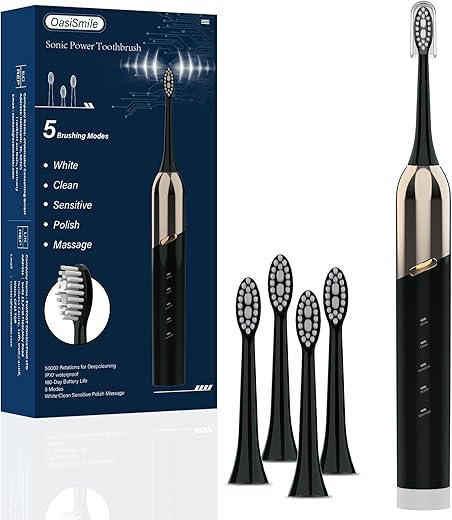 OasiSmile Sonic Electric Toothbrush With 4 Heads