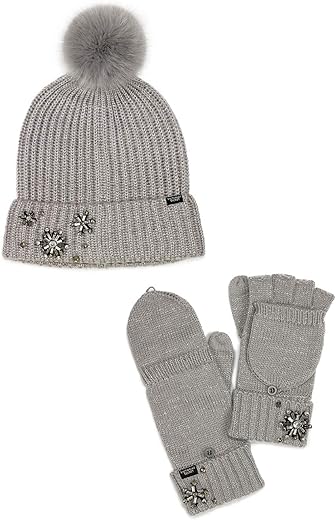 Victoria's Secret Sparkle Pom-Pom Hat & Convertible Gloves