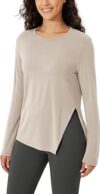 ODODOS Split Hem Long Sleeve Tee Yoga Shirt