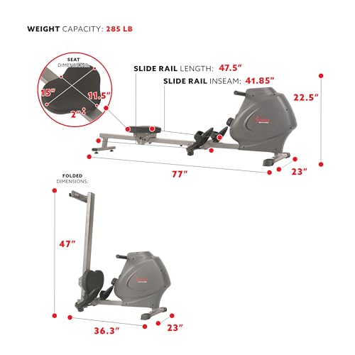 Sunny Health & Fitness Compact Rowing Machine With Smooth Motion - Image 5