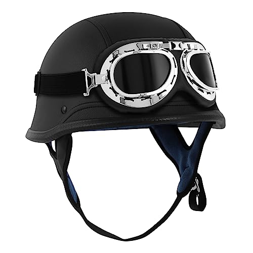 TCMT German Motorcycle Open Face Helmet (Black) - Image 3