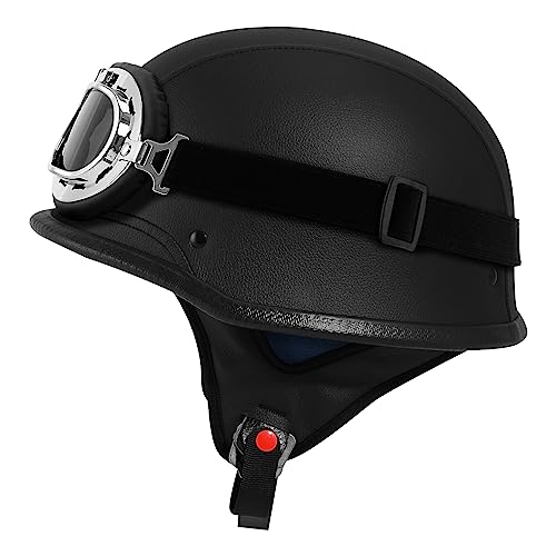 TCMT German Motorcycle Open Face Helmet (Black) - Image 4