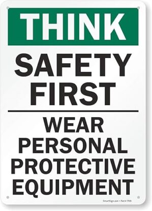 SmartSign Think Safety First – Wear PPE Sign
