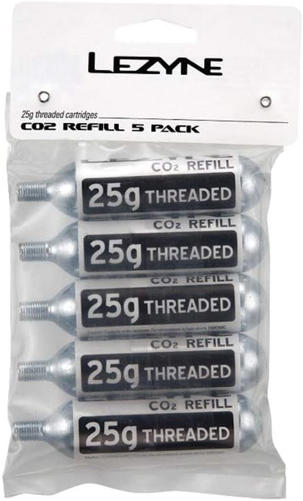 LEZYNE Threaded CO2 Cartridge for Bike Tire Inflation - 25g (5-Pack)