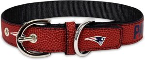 Pets First Tough Leather New England Patriots Dog Collar, Medium