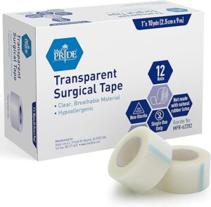 MED PRIDE Transparent Medical Tape, 1″ x 10 Yds, 12 Pack