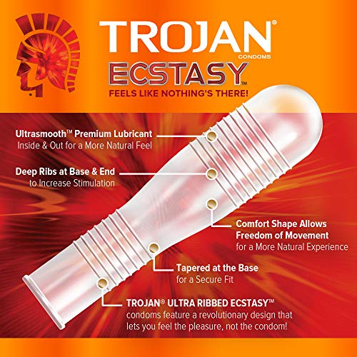 TROJAN Ultra Ribbed Ecstasy Lubricated Condoms - Image 2