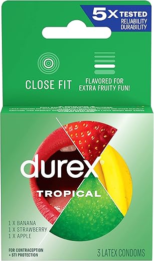 Durex Tropical Flavors Lubricated Latex Condoms, 3 Ct
