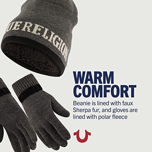 True Religion Beanie Hat And Gloves Set, Faux Sherpa - Image 3