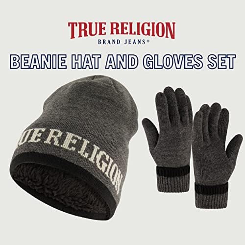 True Religion Beanie Hat And Gloves Set, Faux Sherpa - Image 2