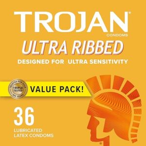 TROJAN Ultra Ribbed Condoms For Stimulation, 36 Count