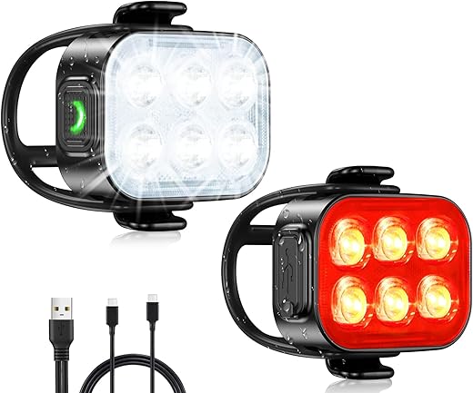 Zewdov USB Rechargeable Waterproof Bike Lights Set