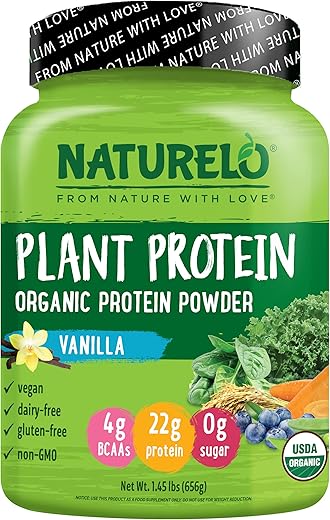 NATURELO Vanilla Plant Protein Powder, 22g Protein