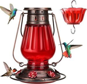 Kingsyard Vintage Lantern Style Glass Hummingbird Feeder