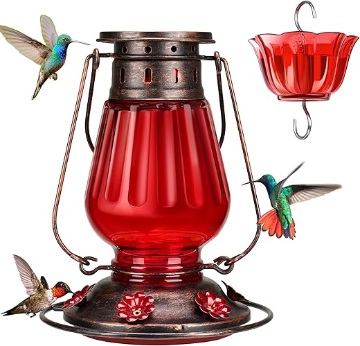 Kingsyard Vintage Lantern Style Glass Hummingbird Feeder