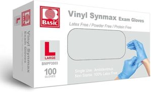 Basic Vinyl Exam Gloves BMPF3003, Large, Blue