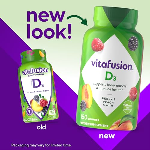Vitafusion Vitamin D3 Gummy Vitamins, Peach, Blackberry, Strawberry Flavored, 150 Count - Image 2