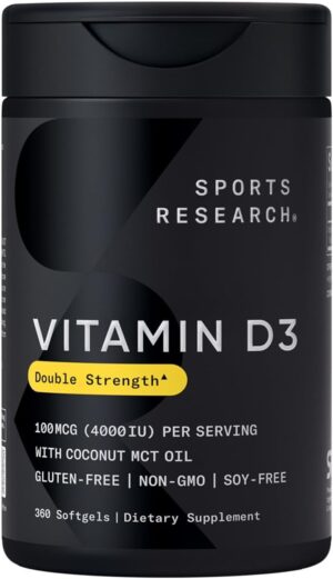 Sports Research Vitamin D3 4000 IU Softgels, 360 Count