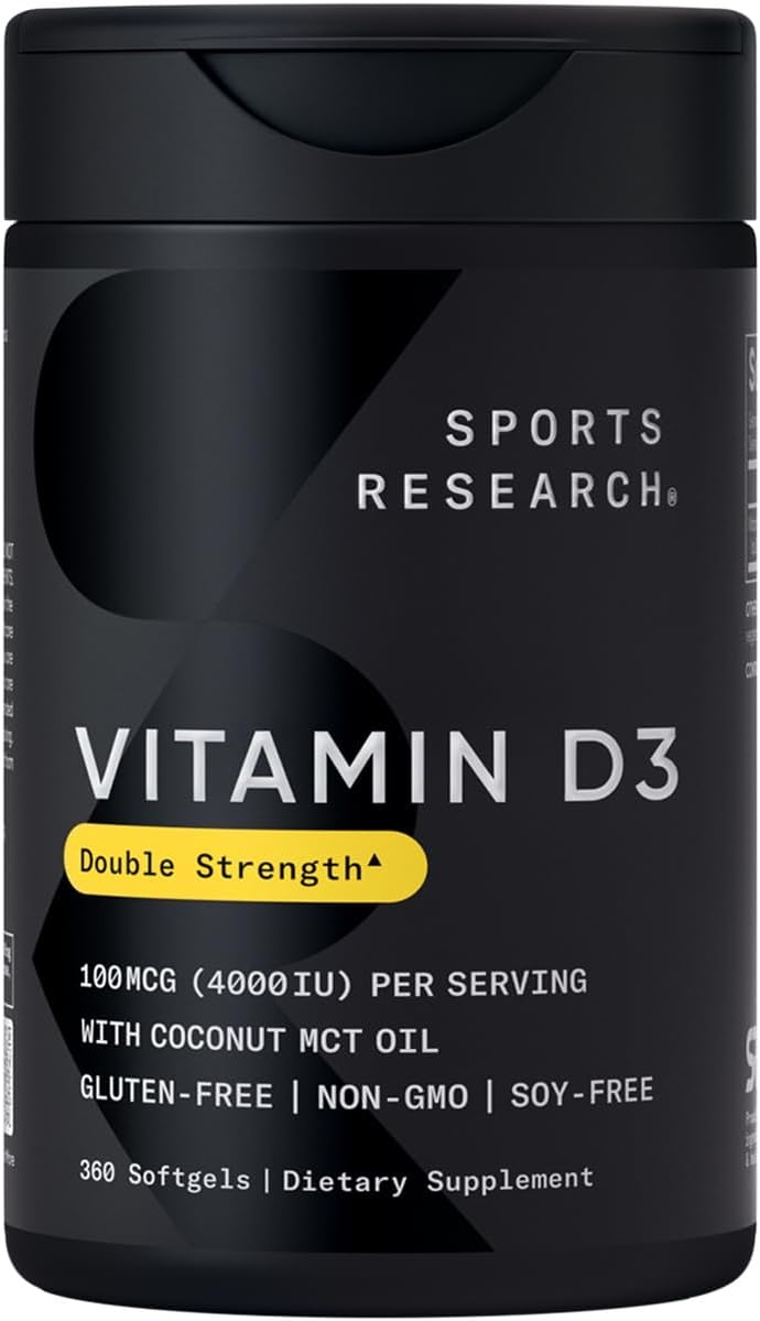 Sports Research Vitamin D3 4000 IU Softgels, 360 Count