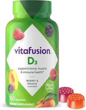 Vitafusion Vitamin D3 Gummy Vitamins, Peach, Blackberry, Strawberry Flavored, 150 Count