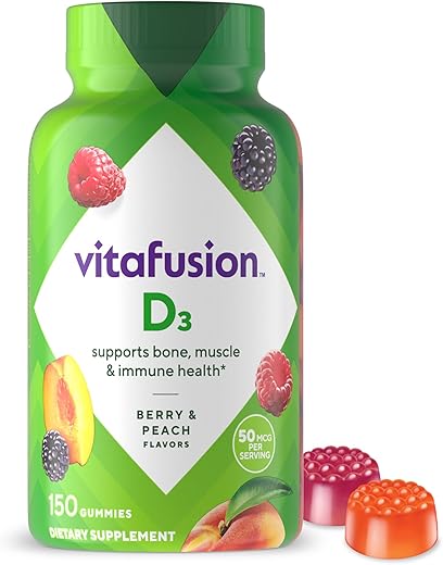 Vitafusion Vitamin D3 Gummy Vitamins, Peach, Blackberry, Strawberry Flavored, 150 Count