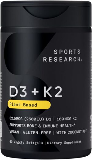 Sports Research Vitamin D3 + K2 With MCT Oil Softgels