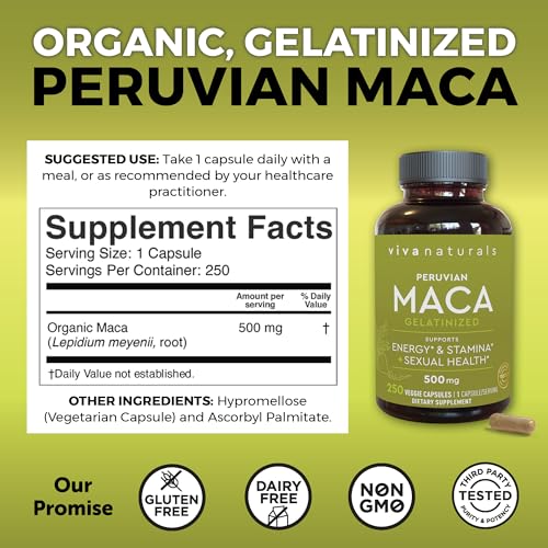 Viva Naturals Maca Root Supplement, 500mg, 250 Capsules - Image 2