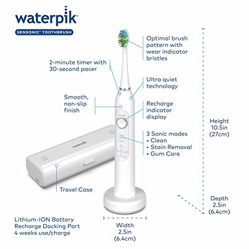 Waterpik Sonic Electric Toothbrush, Rechargeable, White STW-03W020 - Image 3